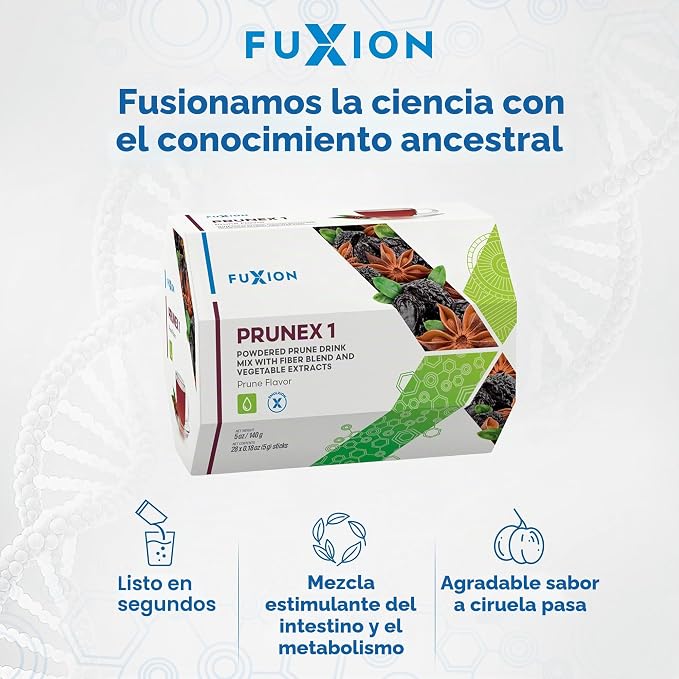 uXion Prunex 1 Tea - Bebida instantánea en polvo, limpieza y desintoxicación de colon, para un tránsito intestinal óptimo, 1 bolsa de 28 sobres