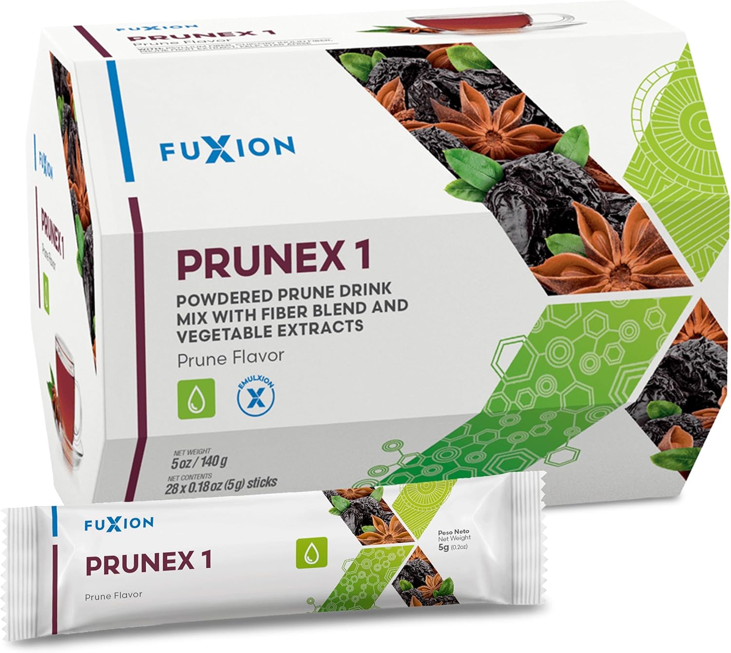 uXion Prunex 1 Tea - Bebida instantánea en polvo, limpieza y desintoxicación de colon, para un tránsito intestinal óptimo, 1 bolsa de 28 sobres