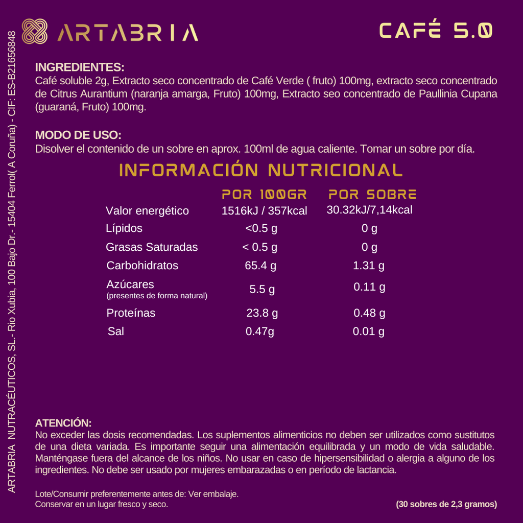 CAFE 5.0 ARTABRIA-FÓRMULA MEJORADA (¡Ahora MÁS POTENTE!)