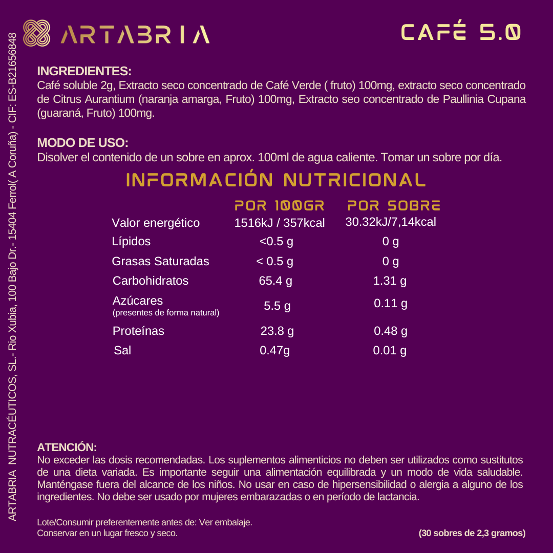 CAFE 5.0 ARTABRIA-FÓRMULA MEJORADA (¡Ahora MÁS POTENTE!)
